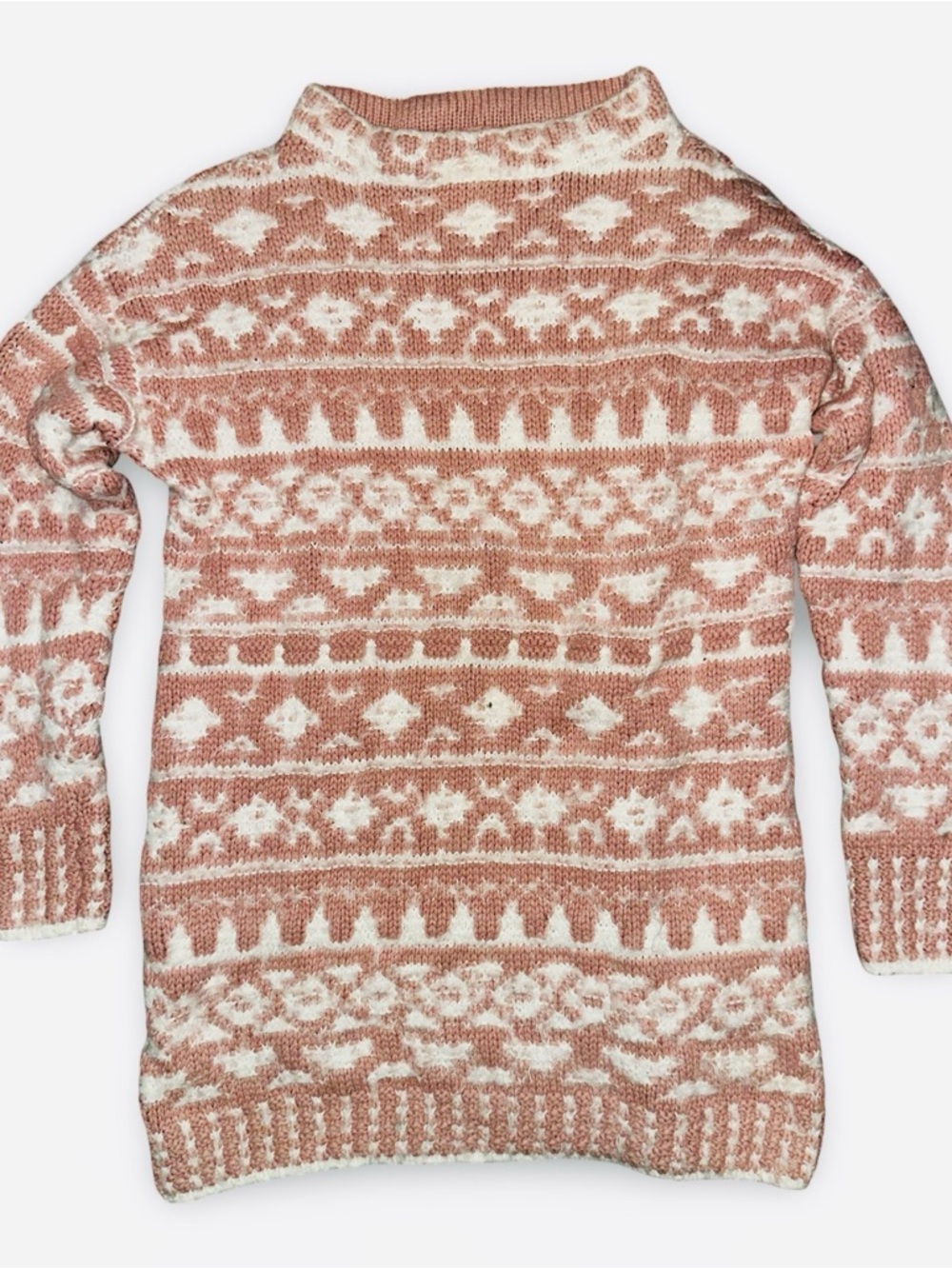 1.State Fair Isle Crewneck Sweater in Dusty Rose and Cream